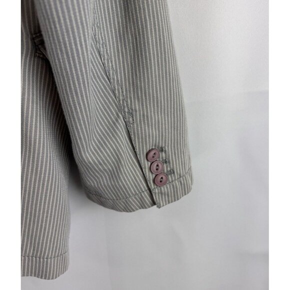 DKNY Mens Sport Coat M Gray White Striped Casual Cotton Unstructured Blazer - Picture 4 of 13